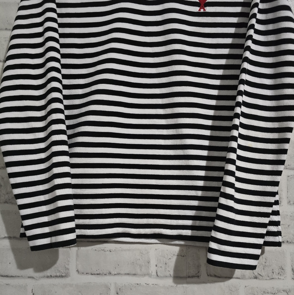 AMI Paris De Coeur Mariniere Long Sleeve Shirt Black/White Stripe size S - Picture 5 of 11
